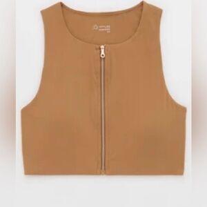 NWT Aerie Zipper High-Neck Sports Bra Brown, size XS